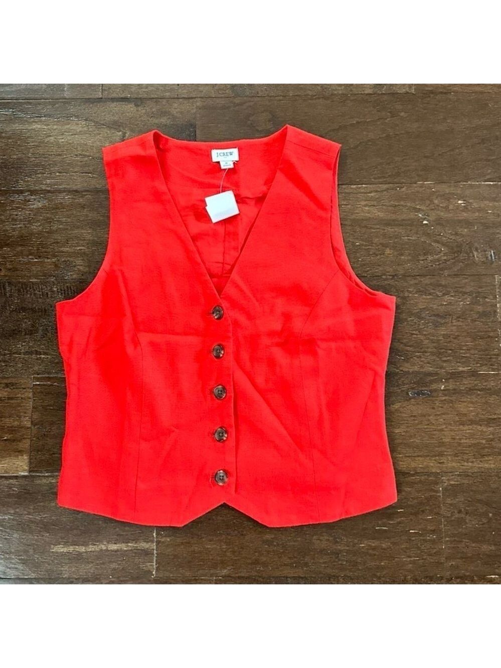 J.Crew-Button-front linen-blend vest, red size 6-NWT - Picture 2 of 15